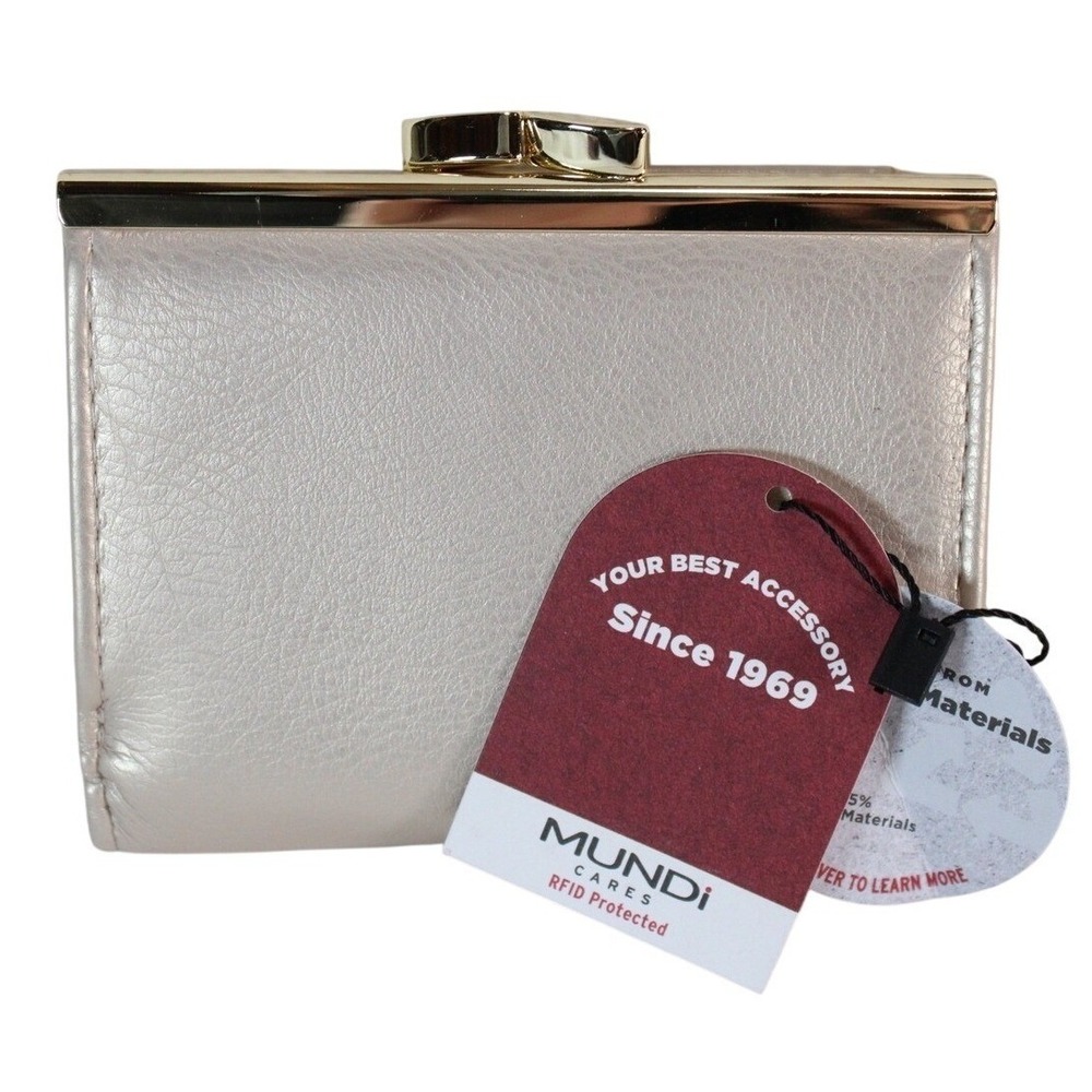 Mundi Champagne Gold RFID Protected Kiss Lock Wallet Recycled Faux Leather NEW